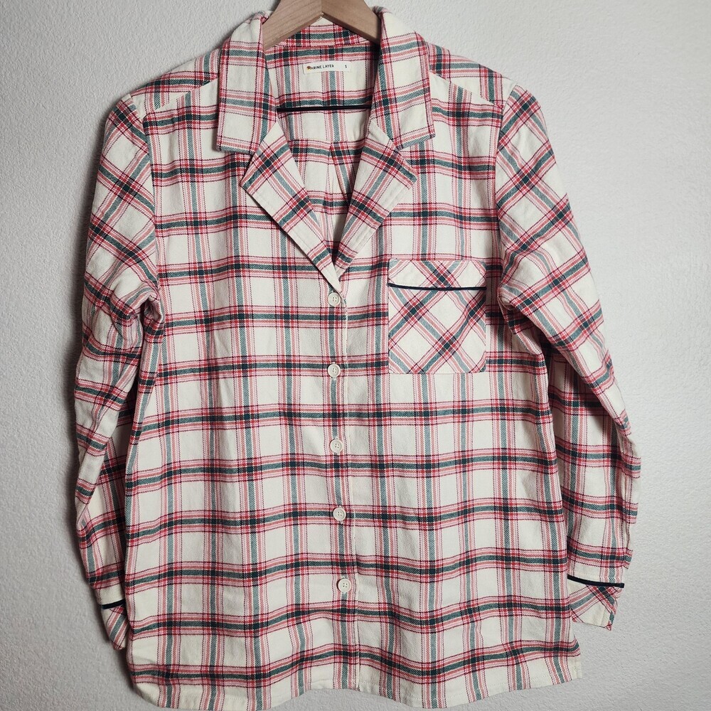 Marine Layer Pajama Top Womens Small White Plaid Flannel Button Up Holiday PJ